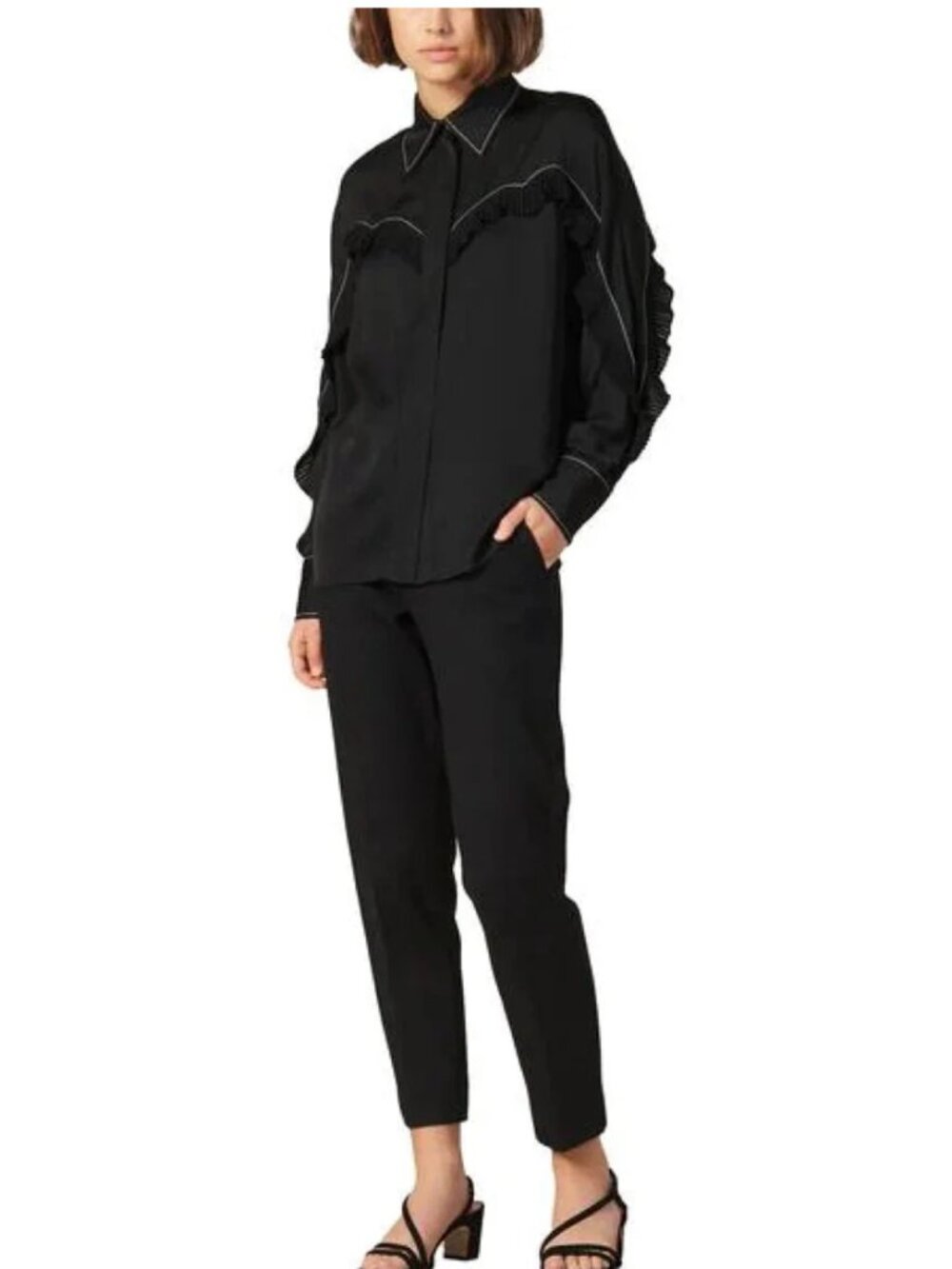 Sandro Rafi Black Ruffle Western Blouse - Picture 3 of 15